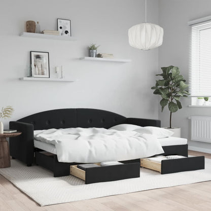 Divano Letto Estraibile con Cassetti Nero 80x200 cm in Velluto