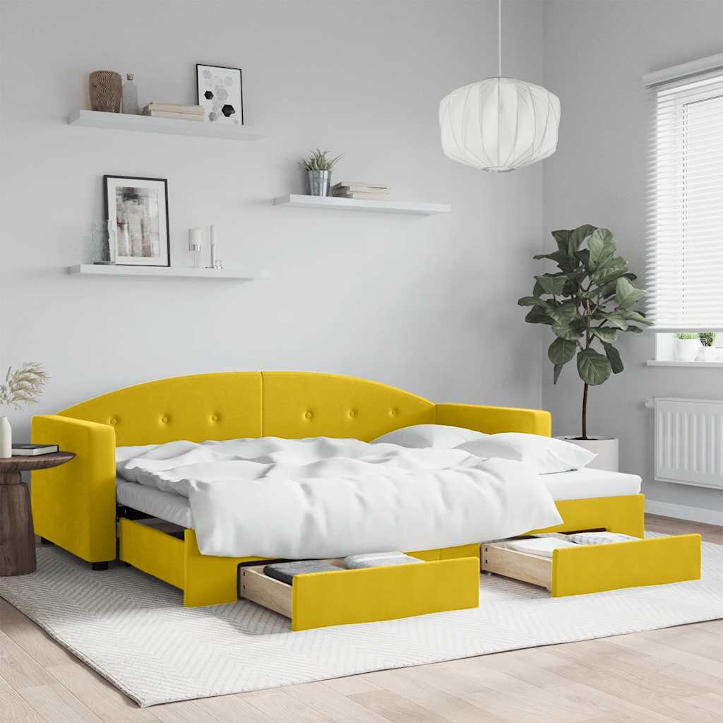 Divano Letto Estraibile con Cassetti Giallo 80x200cm in Velluto