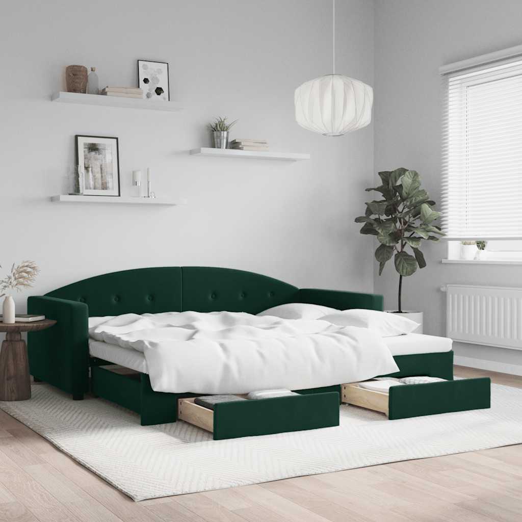 Divano Letto Estraibile Cassetti Verde Scuro 90x200cm Velluto