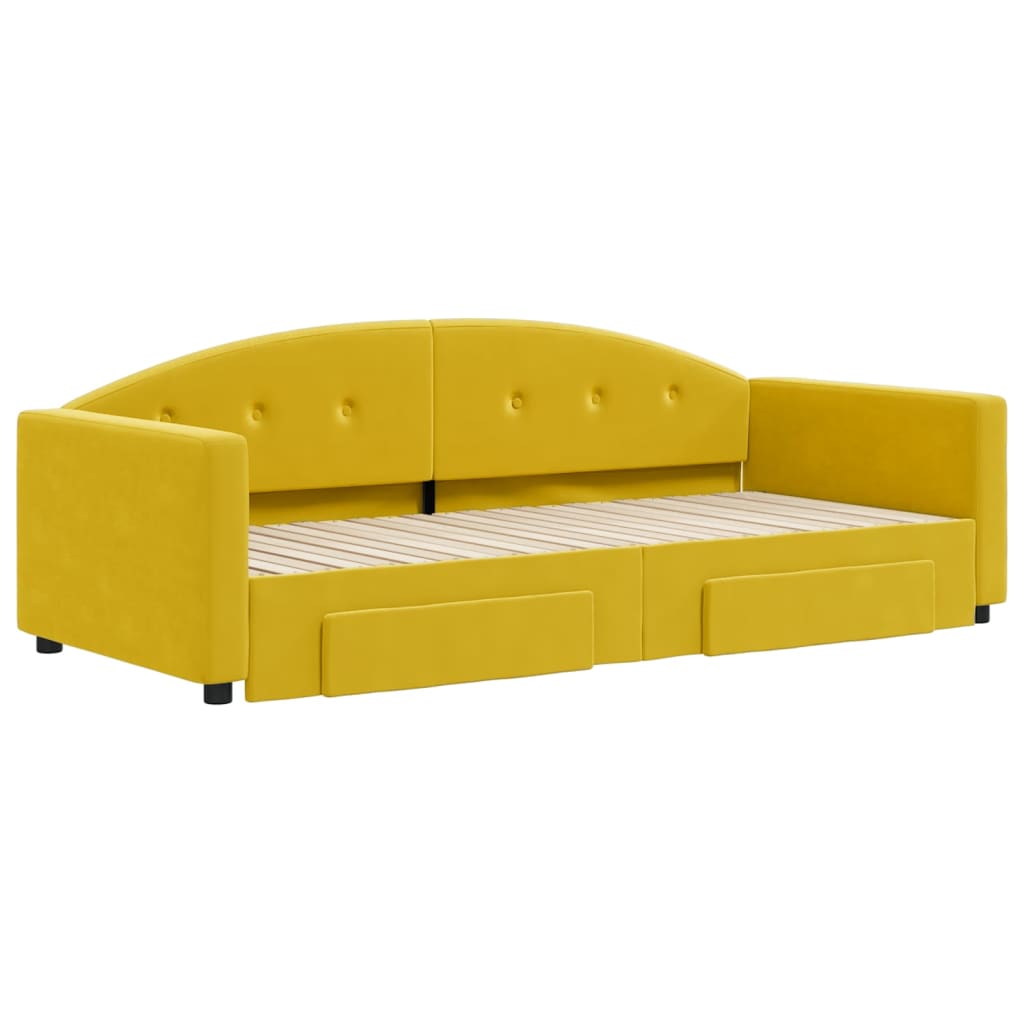 Divano Letto Estraibile con Cassetti Giallo 90x200cm in Velluto