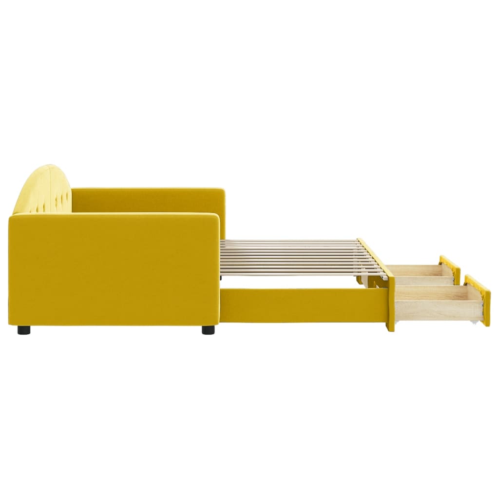 Divano Letto Estraibile con Cassetti Giallo 90x200cm in Velluto