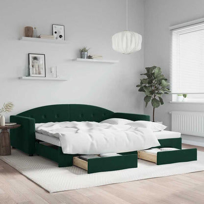 Divano Letto Estraibile Cassetti Verde Scuro 100x200cm Velluto