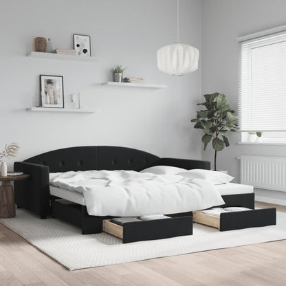 Divano Letto Estraibile con Cassetti Nero 100x200 cm in Velluto