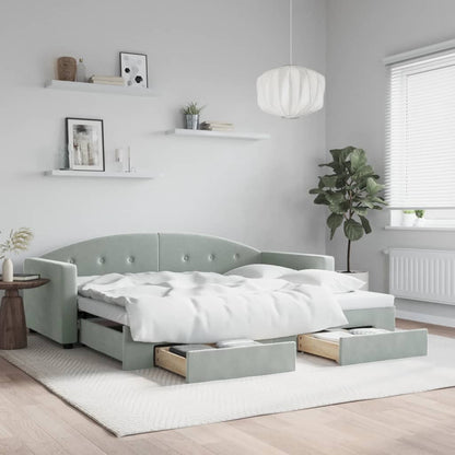 Divano Letto Estraibile Cassetti Grigio Chiaro 90x190cm Velluto