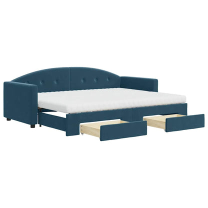 Divano Letto Estraibile con Cassetti Blu 80x200 cm in Velluto