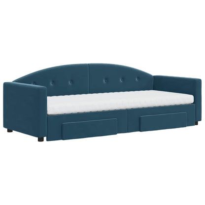 Divano Letto Estraibile con Cassetti Blu 80x200 cm in Velluto