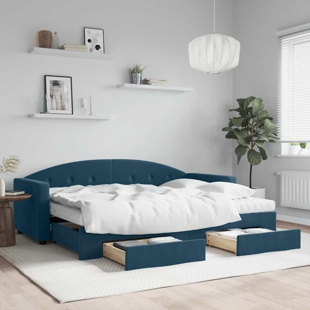 Divano Letto Estraibile con Cassetti Blu 80x200 cm in Velluto