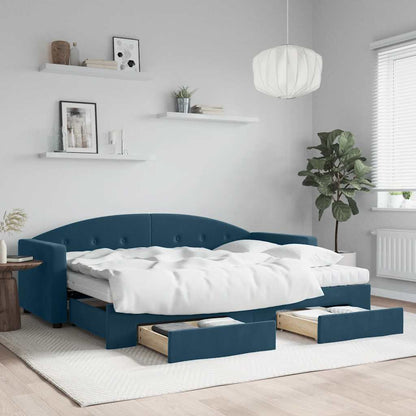 Divano Letto Estraibile con Cassetti Blu 80x200 cm in Velluto