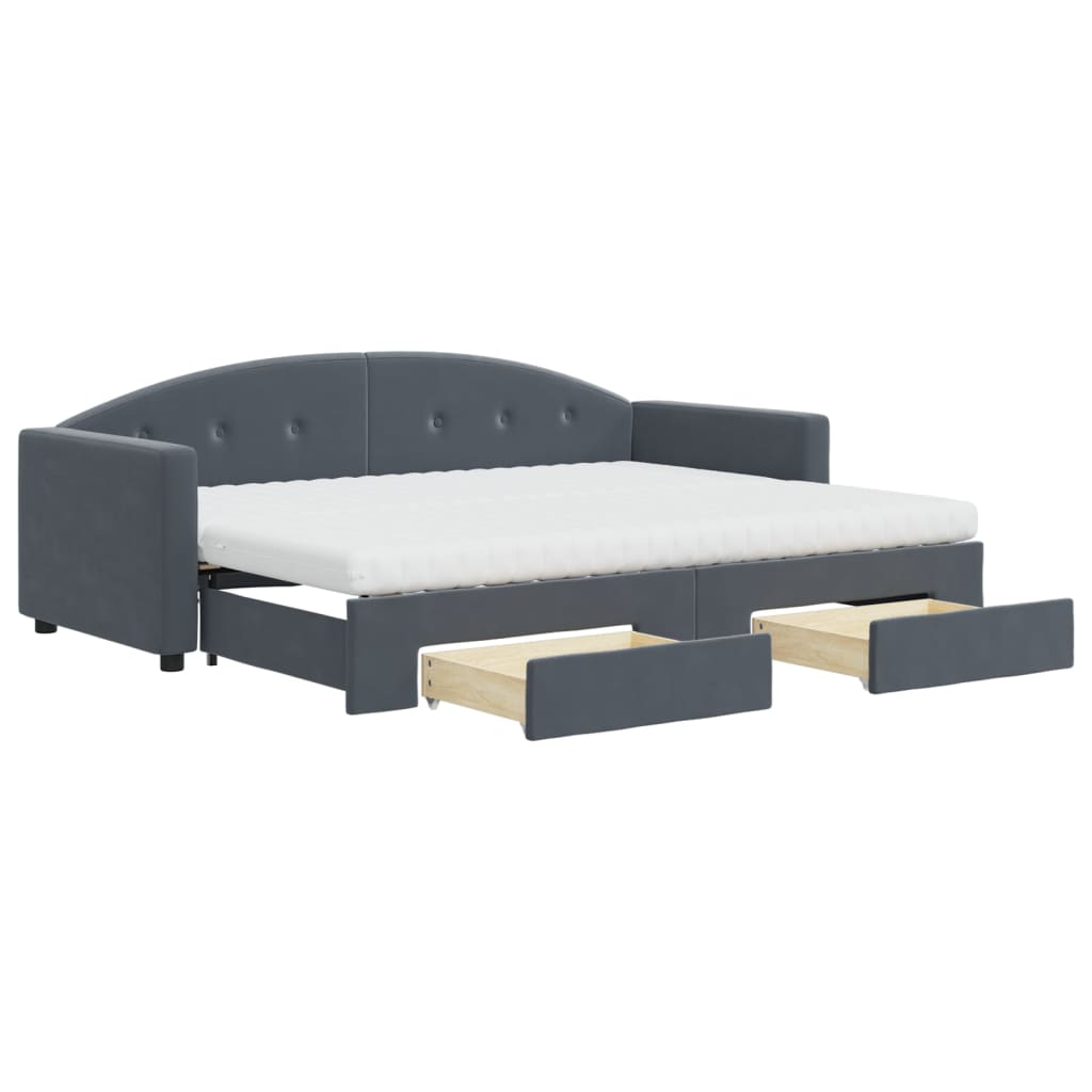 Divano Letto Estraibile Cassetti Grigio Scuro 80x200cm Velluto