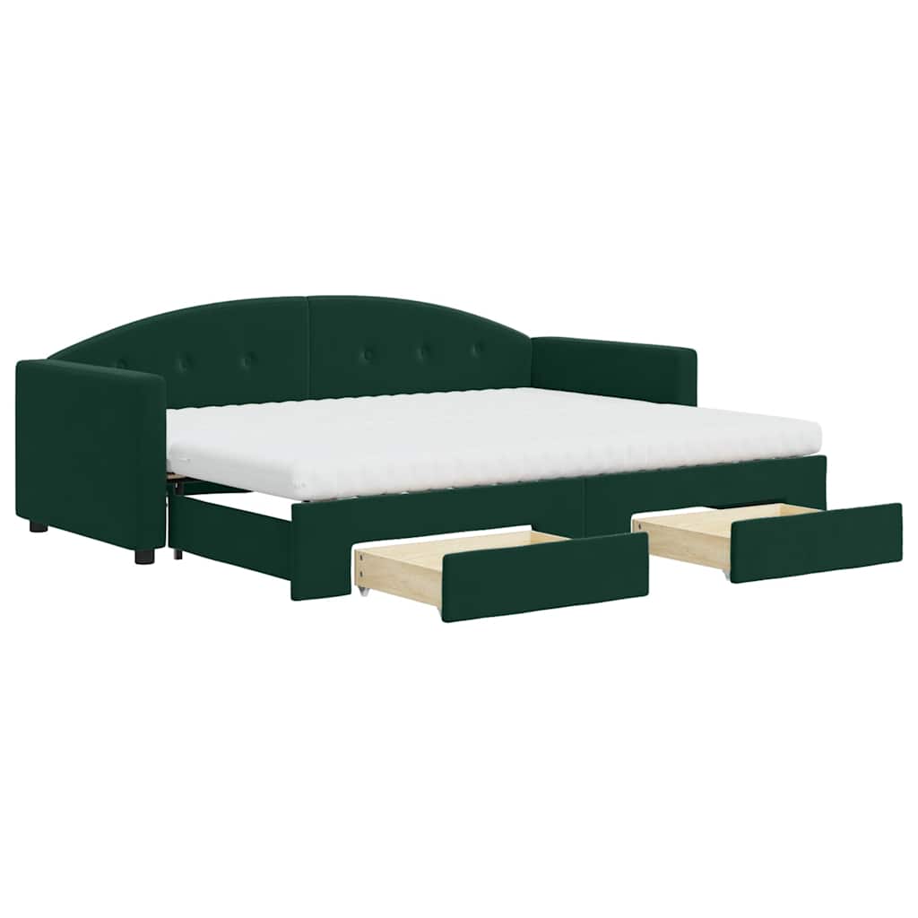 Divano Letto Estraibile Cassetti Verde Scuro 80x200cm Velluto