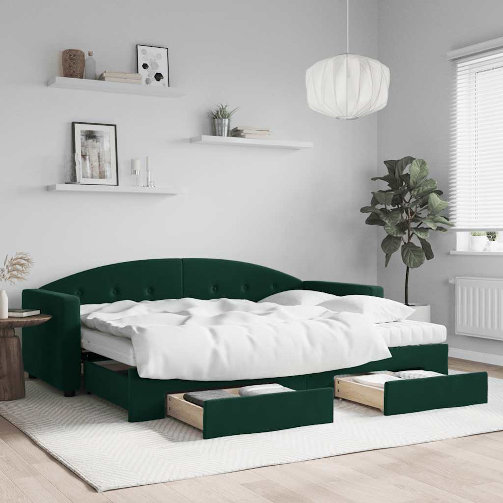 Divano Letto Estraibile Cassetti Verde Scuro 80x200cm Velluto