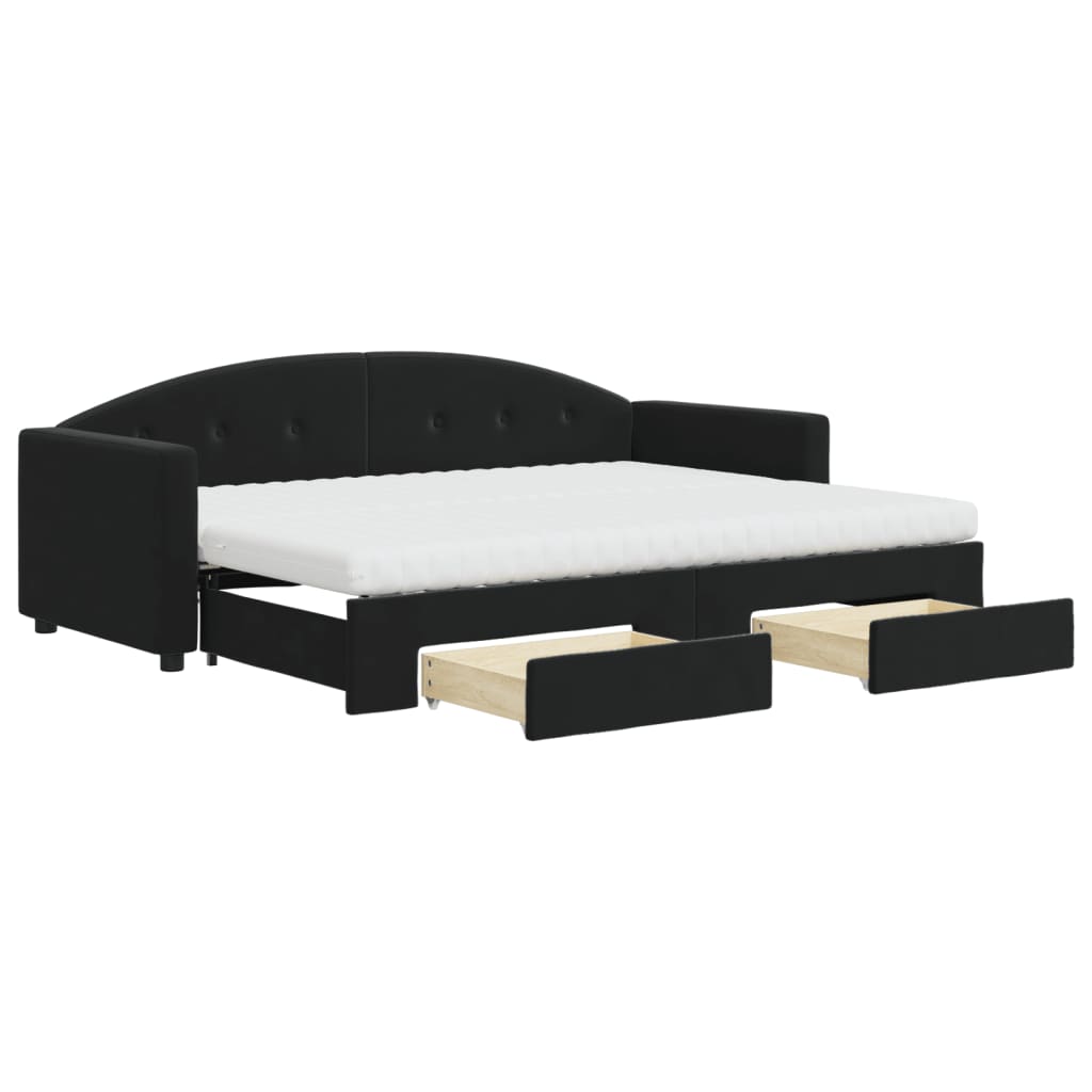 Divano Letto Estraibile con Cassetti Nero 80x200 cm in Velluto