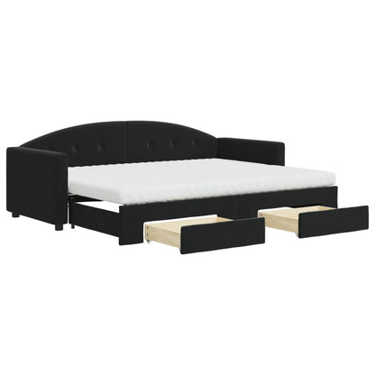 Divano Letto Estraibile con Cassetti Nero 80x200 cm in Velluto