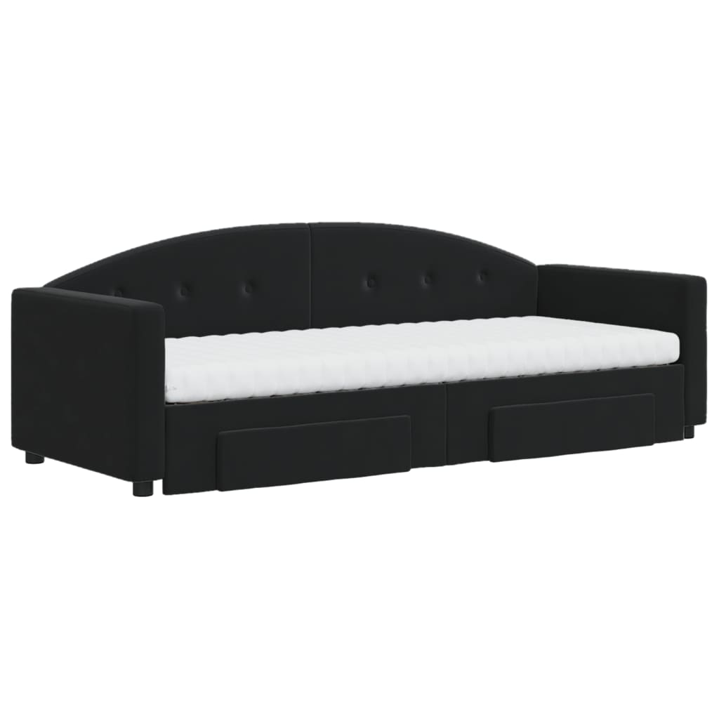 Divano Letto Estraibile con Cassetti Nero 80x200 cm in Velluto