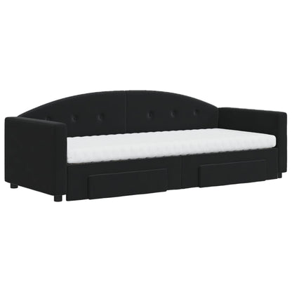 Divano Letto Estraibile con Cassetti Nero 80x200 cm in Velluto