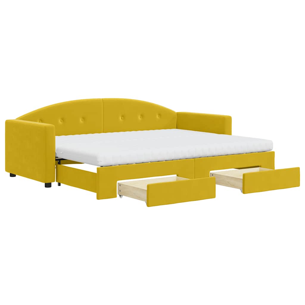 Divano Letto Estraibile con Cassetti Giallo 80x200cm in Velluto