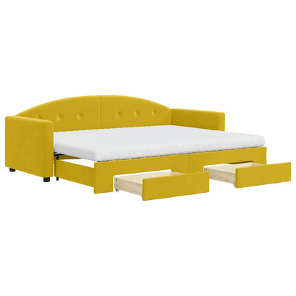 Divano Letto Estraibile con Cassetti Giallo 80x200cm in Velluto