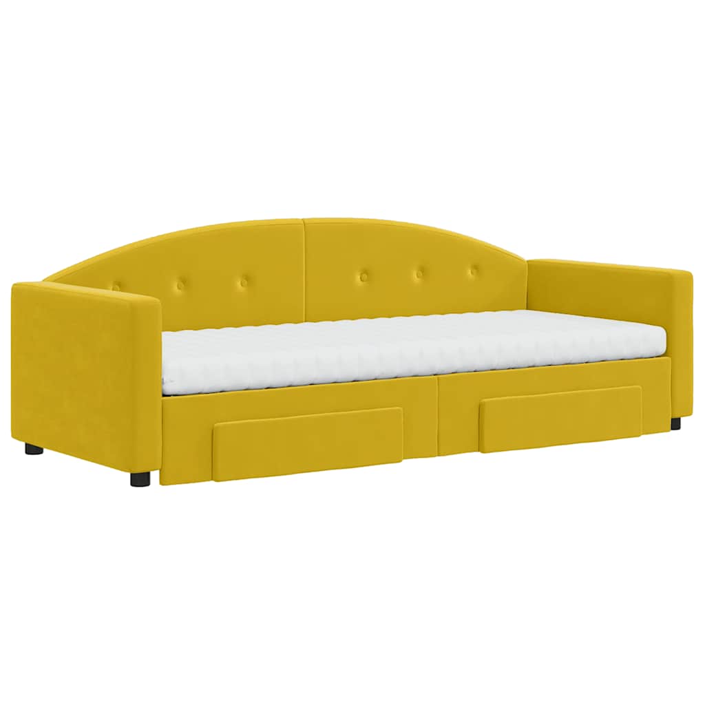 Divano Letto Estraibile con Cassetti Giallo 80x200cm in Velluto