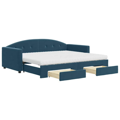 Divano Letto Estraibile con Cassetti Blu 90x200 cm in Velluto