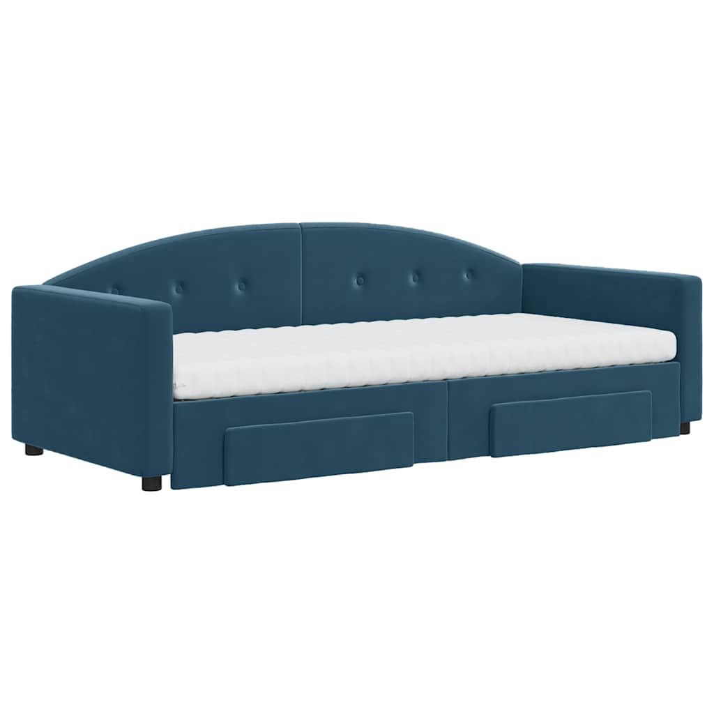 Divano Letto Estraibile con Cassetti Blu 90x200 cm in Velluto