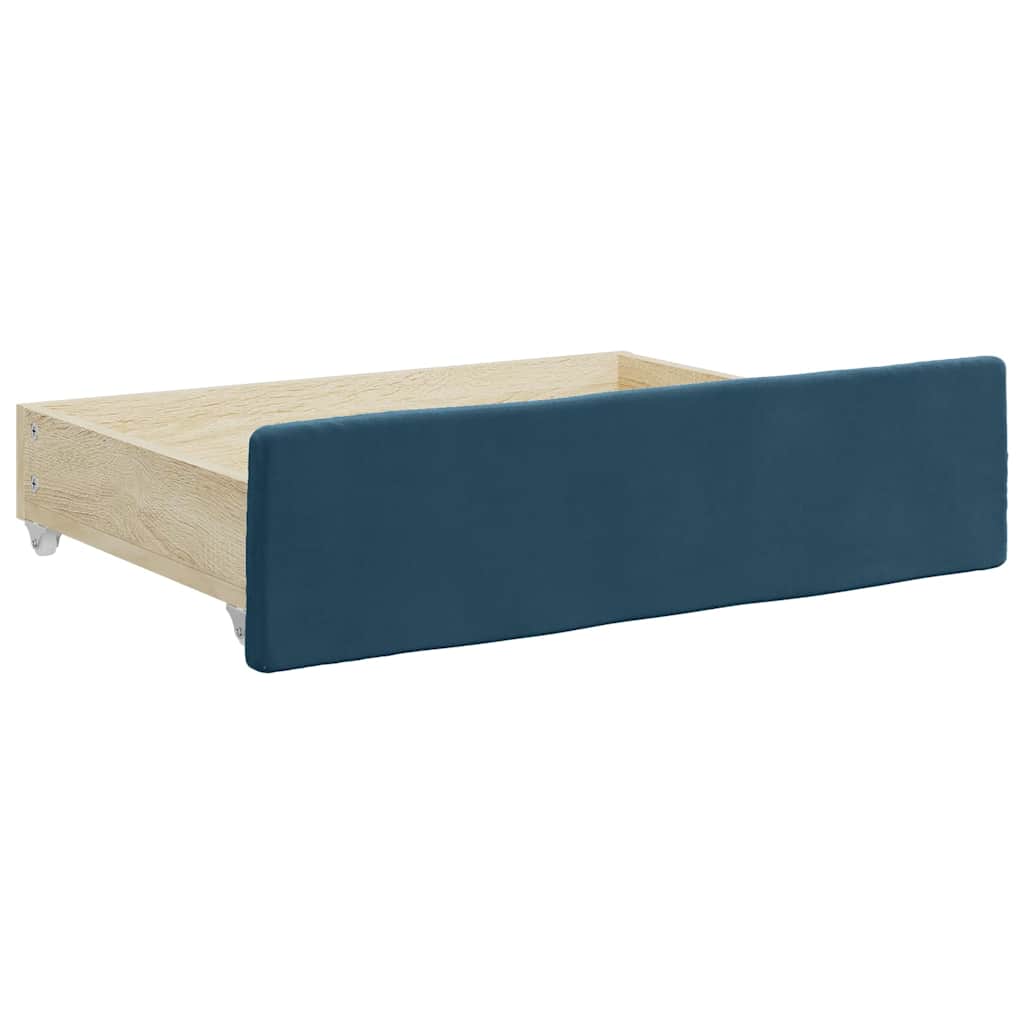 Divano Letto Estraibile con Cassetti Blu 90x200 cm in Velluto
