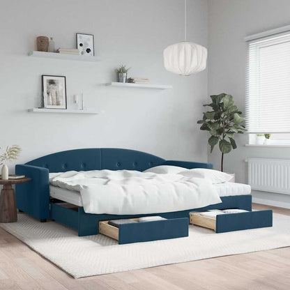 Divano Letto Estraibile con Cassetti Blu 90x200 cm in Velluto