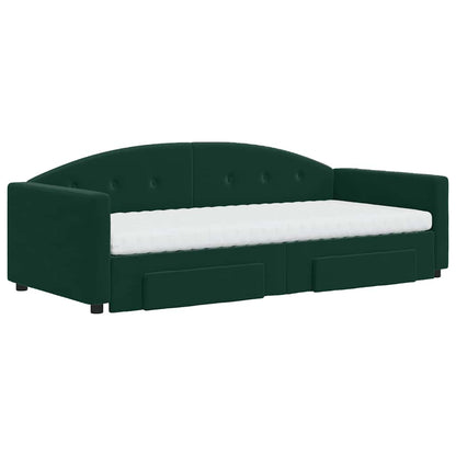 Divano Letto Estraibile Cassetti Verde Scuro 90x200cm Velluto