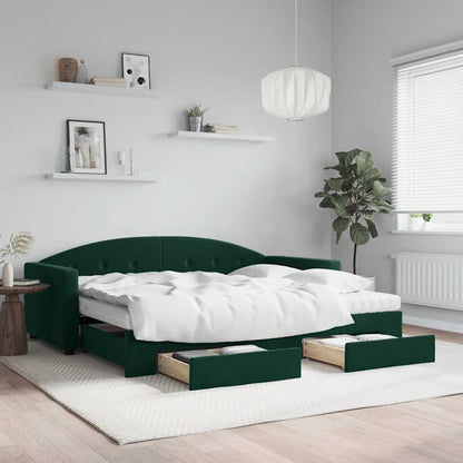 Divano Letto Estraibile Cassetti Verde Scuro 90x200cm Velluto