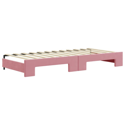Divano Letto Estraibile con Cassetti Rosa 90x200 cm Velluto
