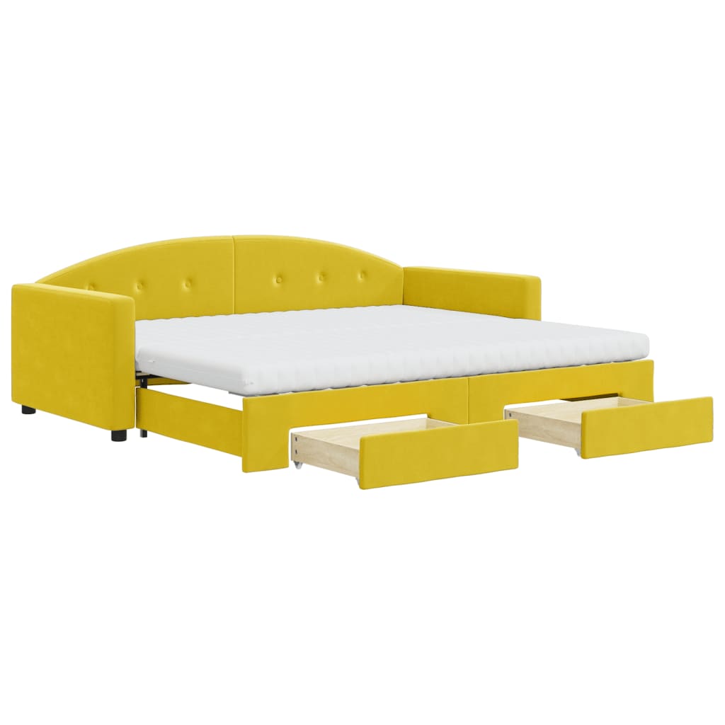 Divano Letto Estraibile con Cassetti Giallo 90x200cm in Velluto