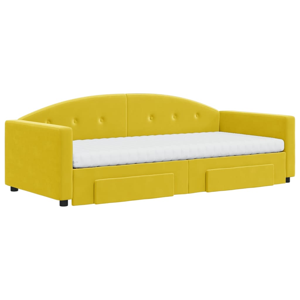 Divano Letto Estraibile con Cassetti Giallo 90x200cm in Velluto