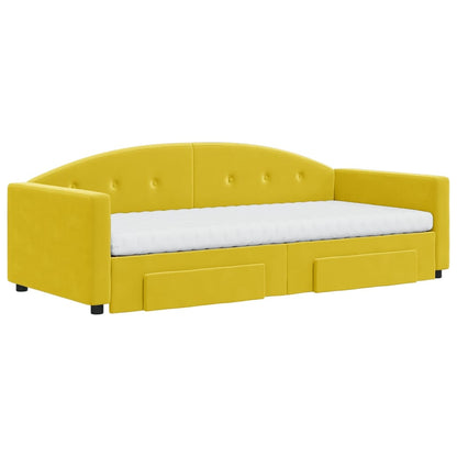 Divano Letto Estraibile con Cassetti Giallo 90x200cm in Velluto