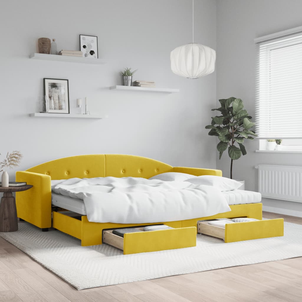 Divano Letto Estraibile con Cassetti Giallo 90x200cm in Velluto