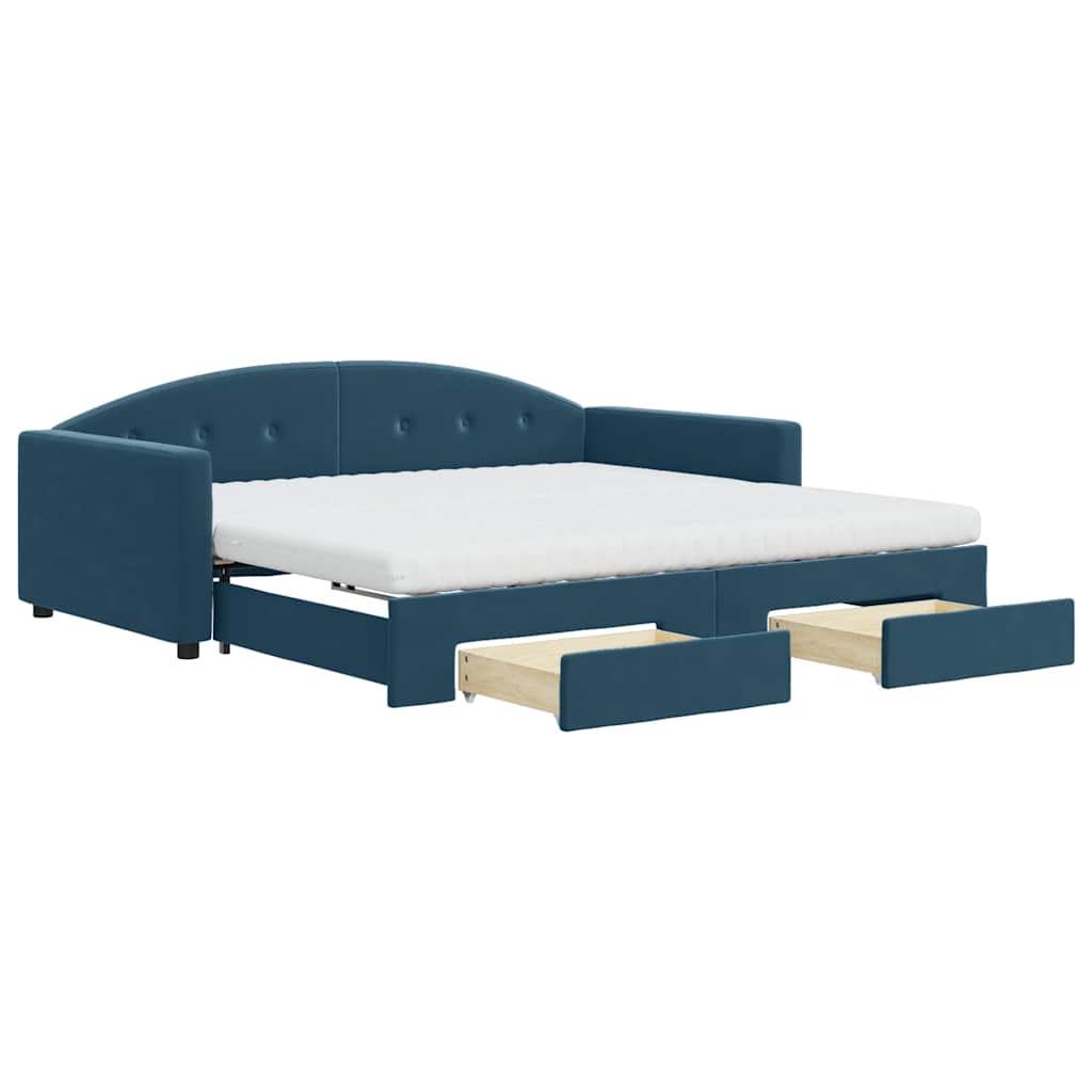 Divano Letto Estraibile con Cassetti Blu 100x200 cm in Velluto