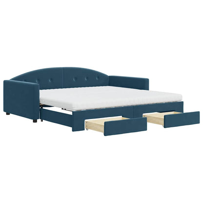 Divano Letto Estraibile con Cassetti Blu 100x200 cm in Velluto