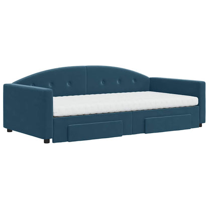 Divano Letto Estraibile con Cassetti Blu 100x200 cm in Velluto