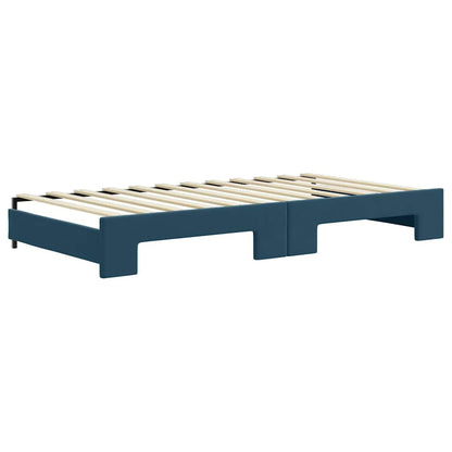 Divano Letto Estraibile con Cassetti Blu 100x200 cm in Velluto