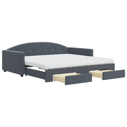 Divano Letto Estraibile Cassetti Grigio Scuro 100x200cm Velluto