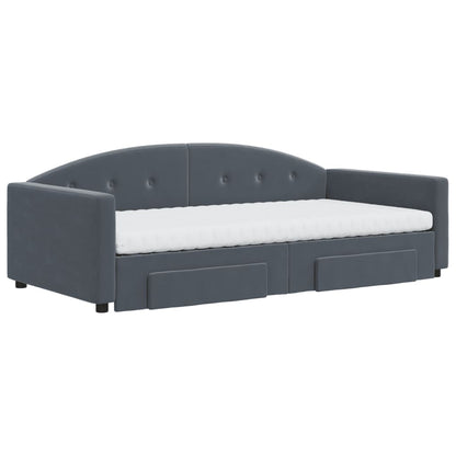 Divano Letto Estraibile Cassetti Grigio Scuro 100x200cm Velluto