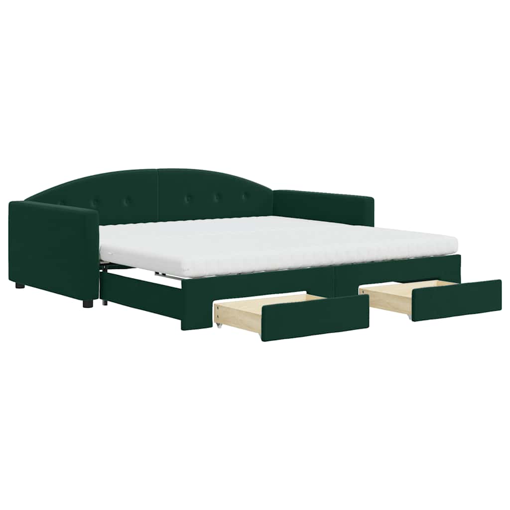 Divano Letto Estraibile Cassetti Verde Scuro 100x200cm Velluto