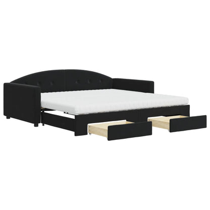 Divano Letto Estraibile con Cassetti Nero 100x200 cm in Velluto