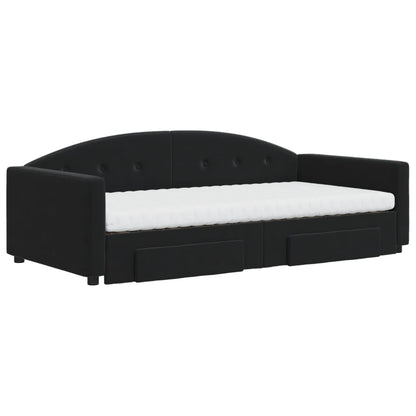 Divano Letto Estraibile con Cassetti Nero 100x200 cm in Velluto