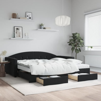 Divano Letto Estraibile con Cassetti Nero 100x200 cm in Velluto