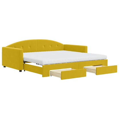 Divano Letto Estraibile con Cassetti Giallo 100x200cm Velluto