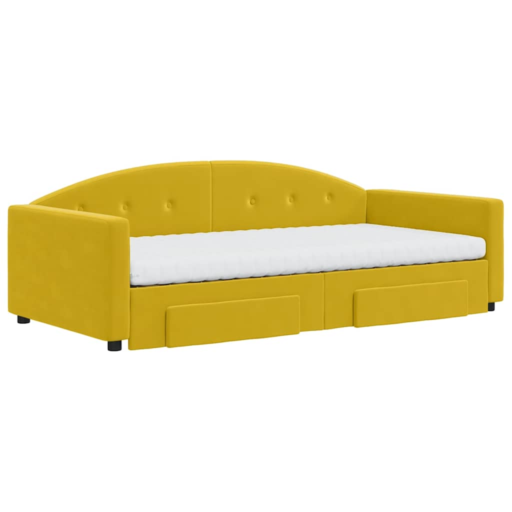 Divano Letto Estraibile con Cassetti Giallo 100x200cm Velluto