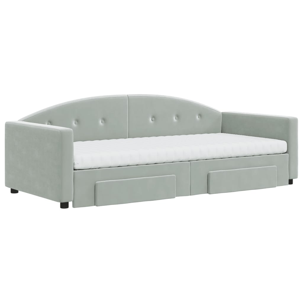 Divano Letto Estraibile Cassetti Grigio Chiaro 90x190cm Velluto