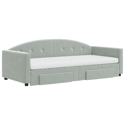 Divano Letto Estraibile Cassetti Grigio Chiaro 90x190cm Velluto