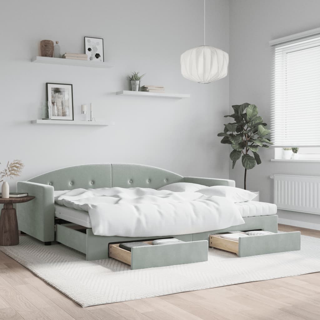 Divano Letto Estraibile Cassetti Grigio Chiaro 90x190cm Velluto