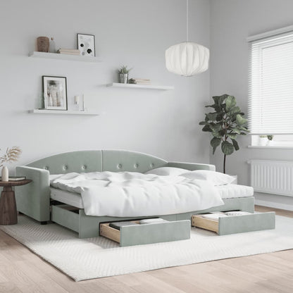 Divano Letto Estraibile Cassetti Grigio Chiaro 90x190cm Velluto