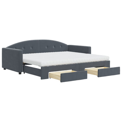 Divano Letto Estraibile Cassetti Grigio Scuro 90x190cm Velluto